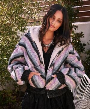 New Saltwater Luxe Carmen Jacket Multi Striped Sherpa Fleece Hoodie Small